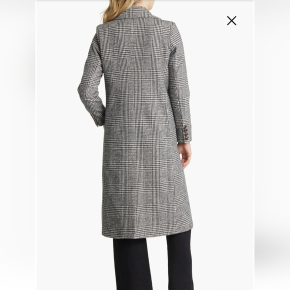 Halogen Tailored Double Breasted Long Plaid Coat - Picture 3 of 7